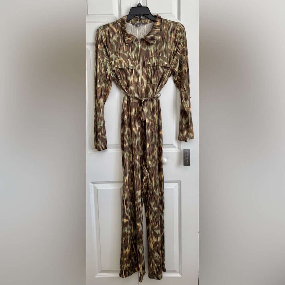 Long Sleeve Brown & Green Printed Jumpsuit size 16